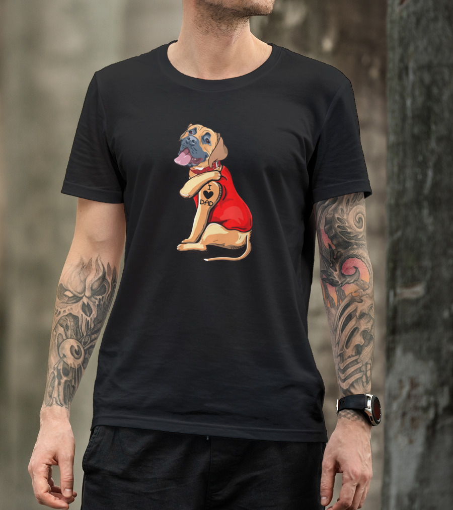 I Love Dad English Mastiff Dog Tattoo Heart T-Shirt
