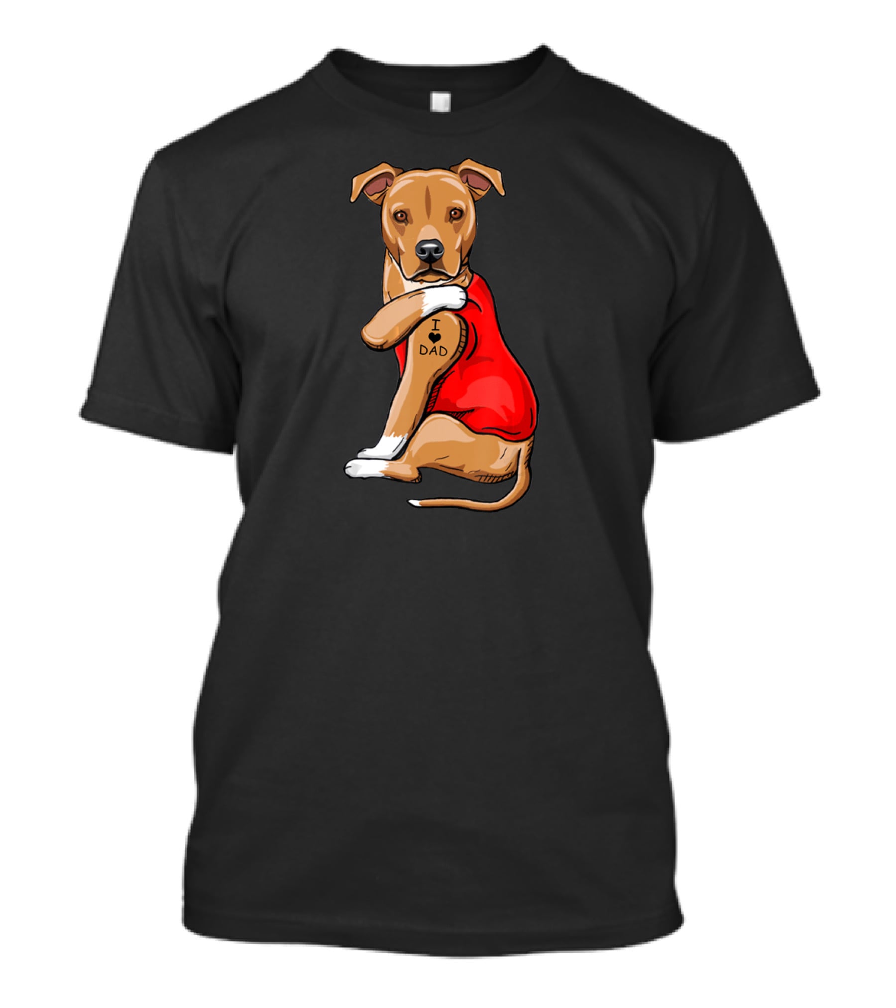 Staffordshire Terrier I Love Dad Tattoo Dog In Red T-Shirt