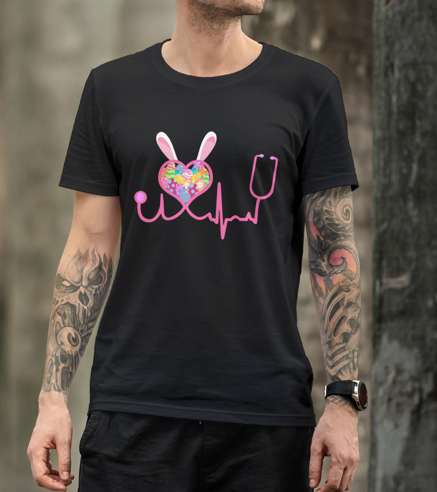 Nurse Easter Bunny Heartbeat And Stethoscope T-Shirt