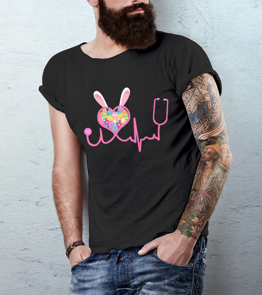 Nurse Easter Bunny Heartbeat And Stethoscope T-Shirt