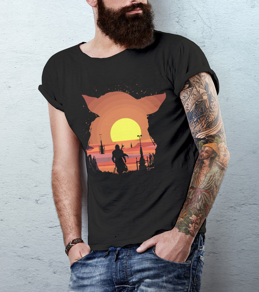 On My Way Silhouette In Baby Yoda Sunset T-Shirt