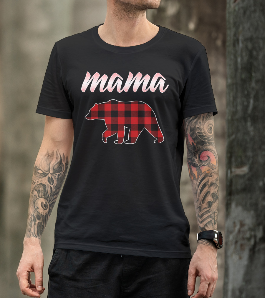 Mama Bear Buffalo Plaid Print T-Shirt