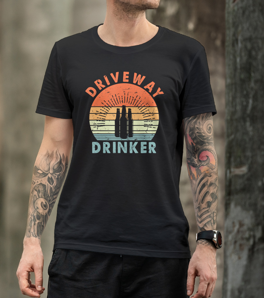 Driveway Drinker Retro Sunset Beer Lover Bottles T-Shirt
