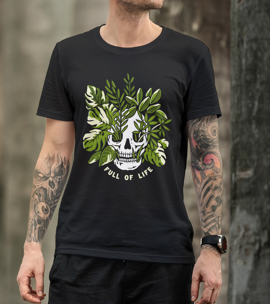 Full Of Life Skull Tree With Green Leaves Bushes T-Shirt