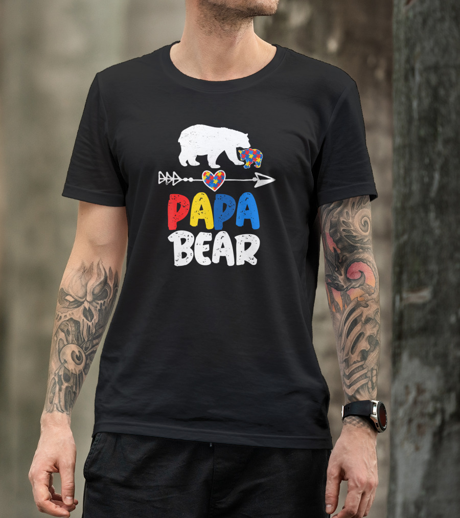 Papa Bear Autism Awareness Puzzle Arrow Heart T-Shirt