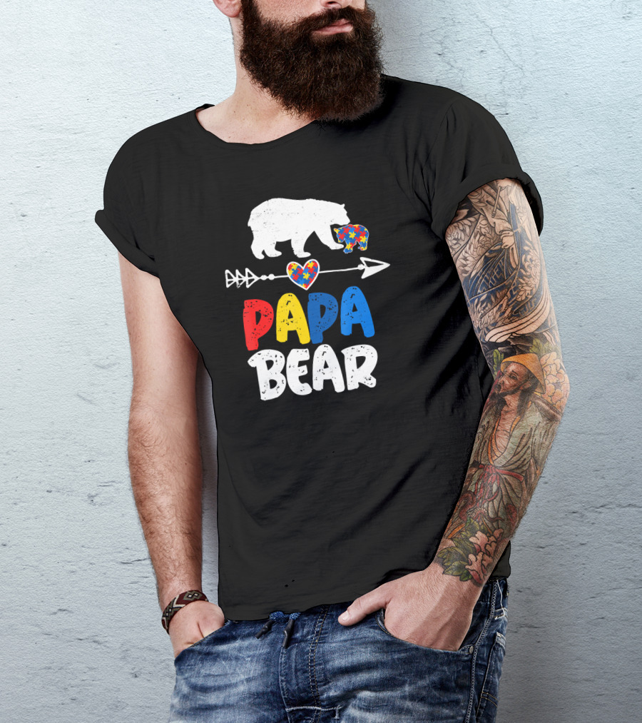 Papa Bear Autism Awareness Puzzle Arrow Heart T-Shirt