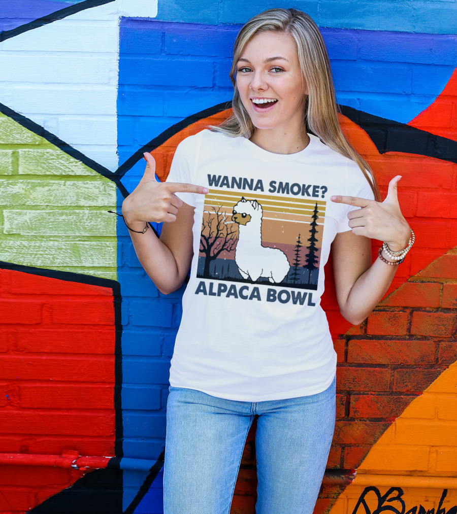 Wanna Smoke Alpaca Bowl Vintage Forest Sunset Alpaca T-Shirt