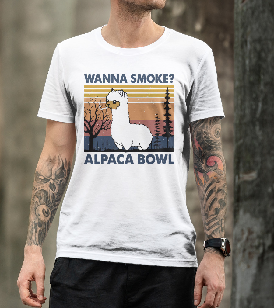 Wanna Smoke Alpaca Bowl Vintage Forest Sunset Alpaca T-Shirt