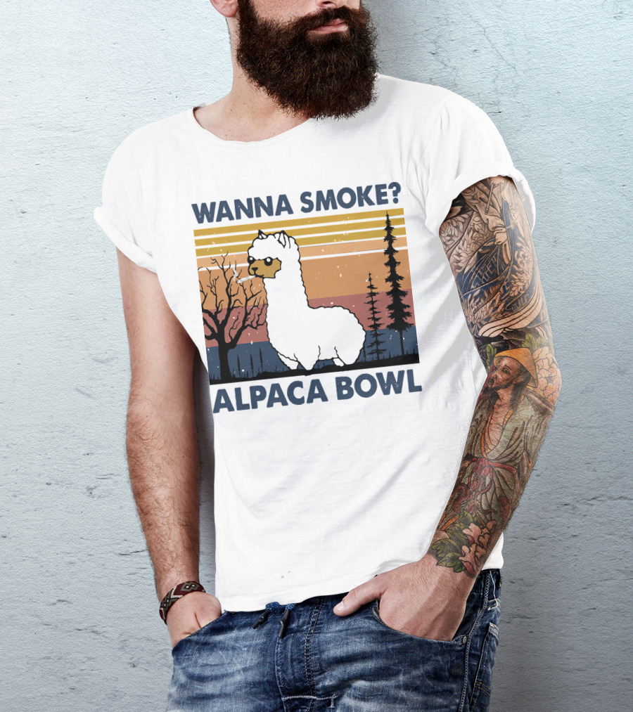 Wanna Smoke Alpaca Bowl Vintage Forest Sunset Alpaca T-Shirt