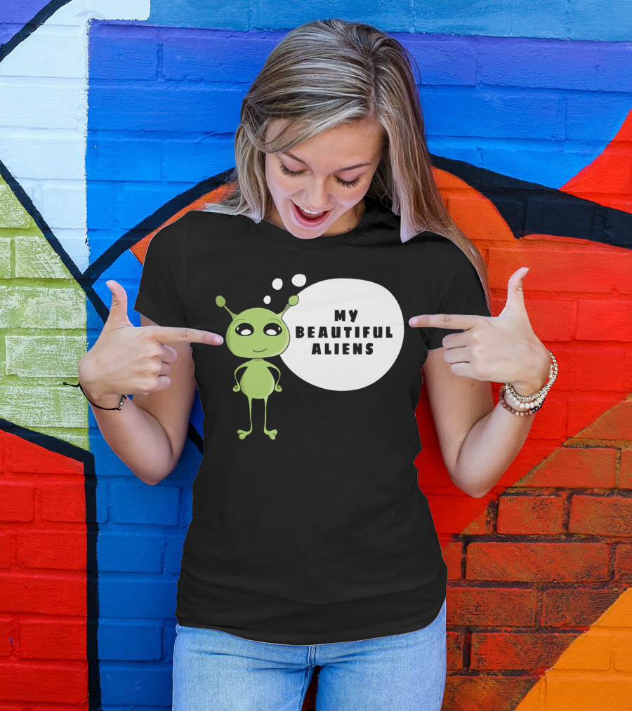 My Beautiful Aliens Ogfam Green Cartoon Character T-Shirt