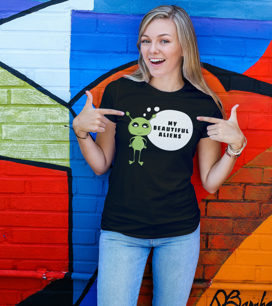 My Beautiful Aliens Ogfam Green Cartoon Character T-Shirt