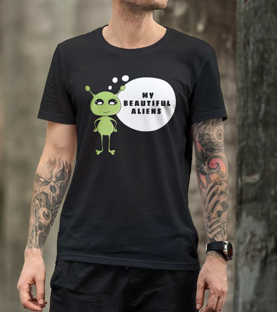 My Beautiful Aliens Ogfam Green Cartoon Character T-Shirt