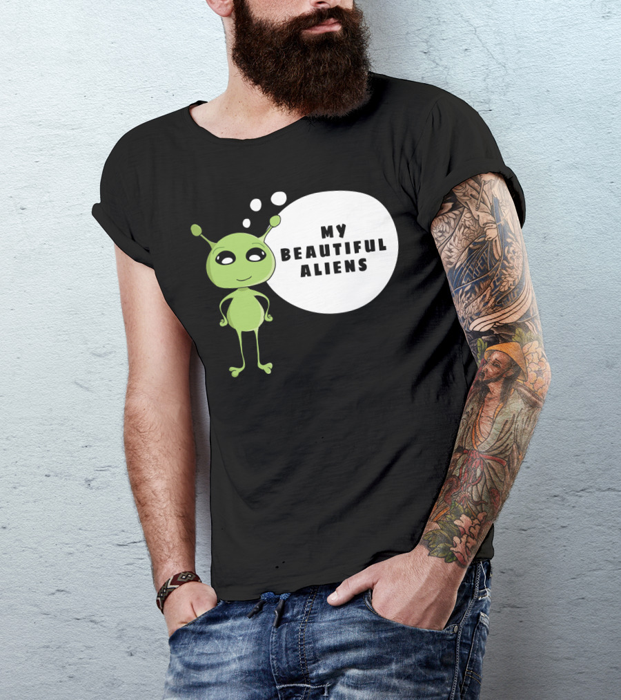 My Beautiful Aliens Ogfam Green Cartoon Character T-Shirt