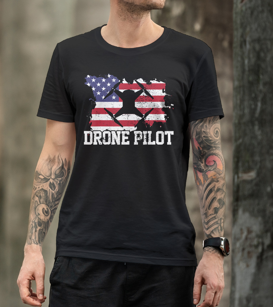 Drone Pilot American Flag USA T-Shirt