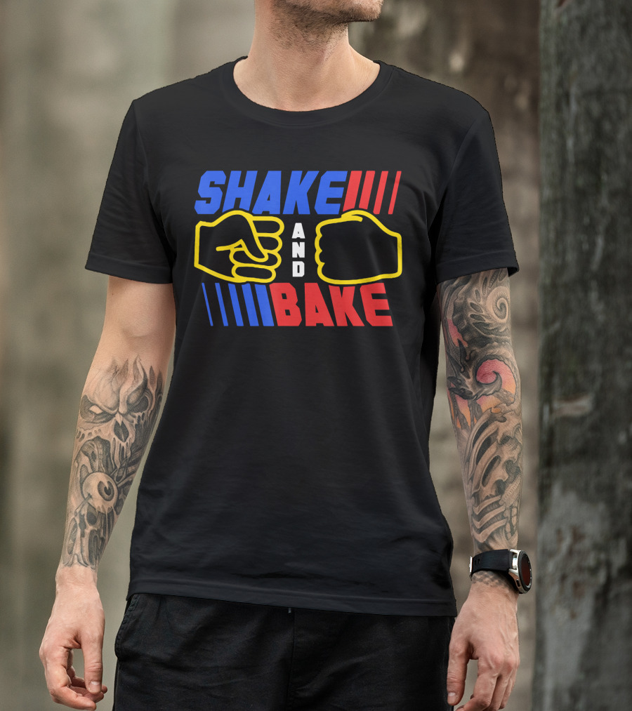 SHAKE AND BAKE Fist Bump Iconic Symbol Bold Colors T-Shirt