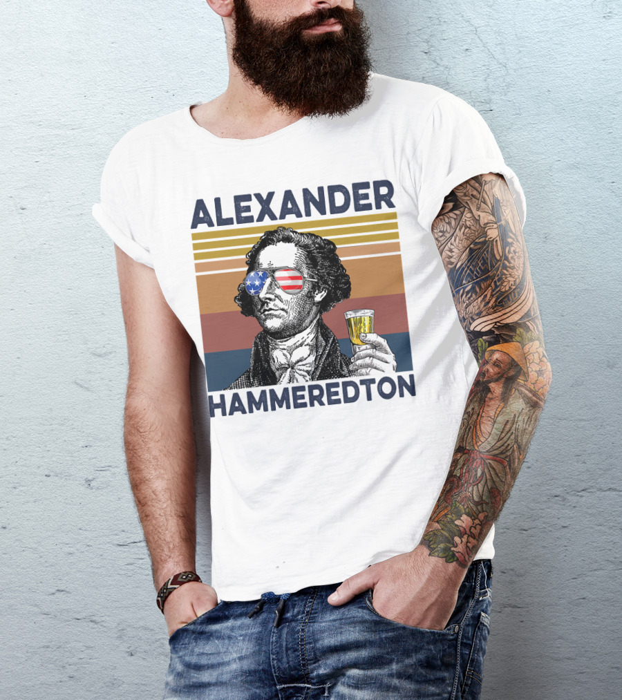 Alexander Hammeredton USA Vintage Drink Patriotic Sunglasses T-Shirt