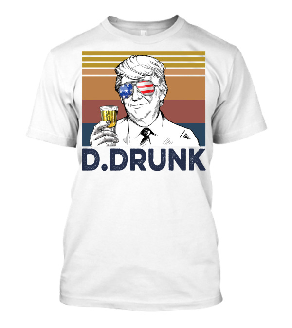 Donald Trump D Drunk Drink Vintage USA Flag Sunglasses T-Shirt