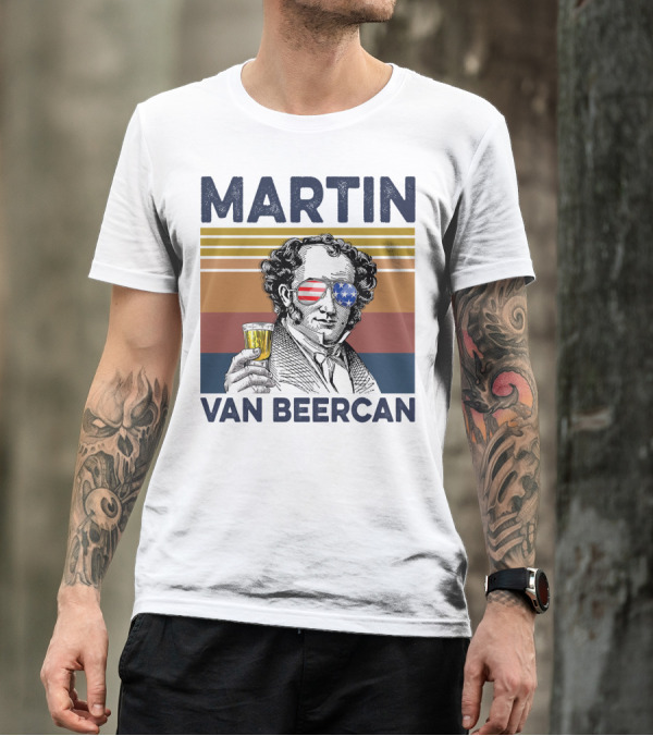 Martin Van Beercan American Flag Vintage Drink USA T-Shirt