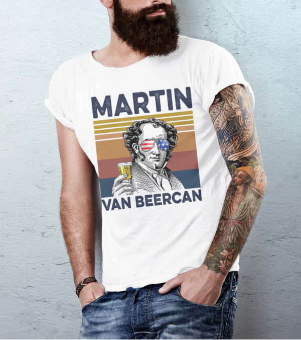 Martin Van Beercan American Flag Vintage Drink USA T-Shirt