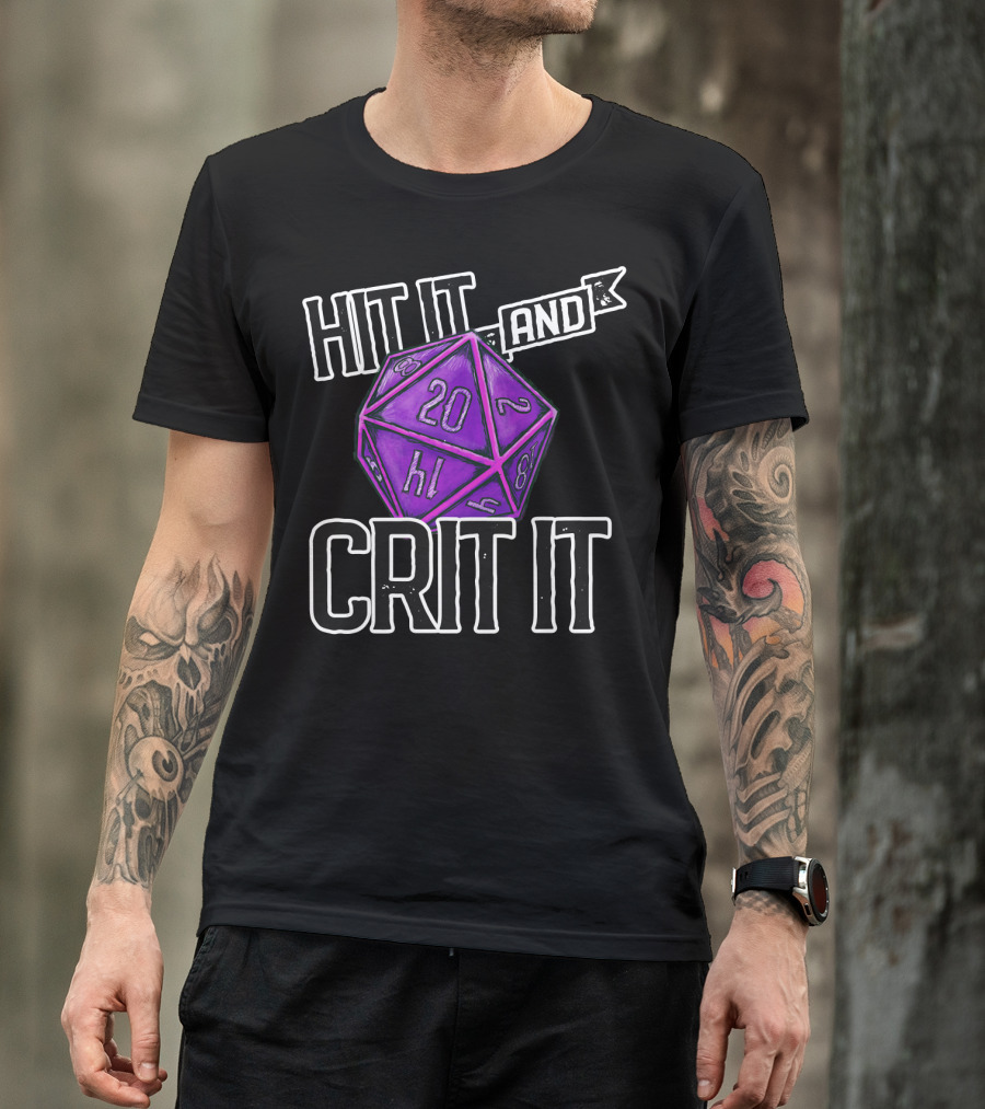 Hit It And Crit It Regal Purple D20 20-Sided Dice DnD T-Shirt