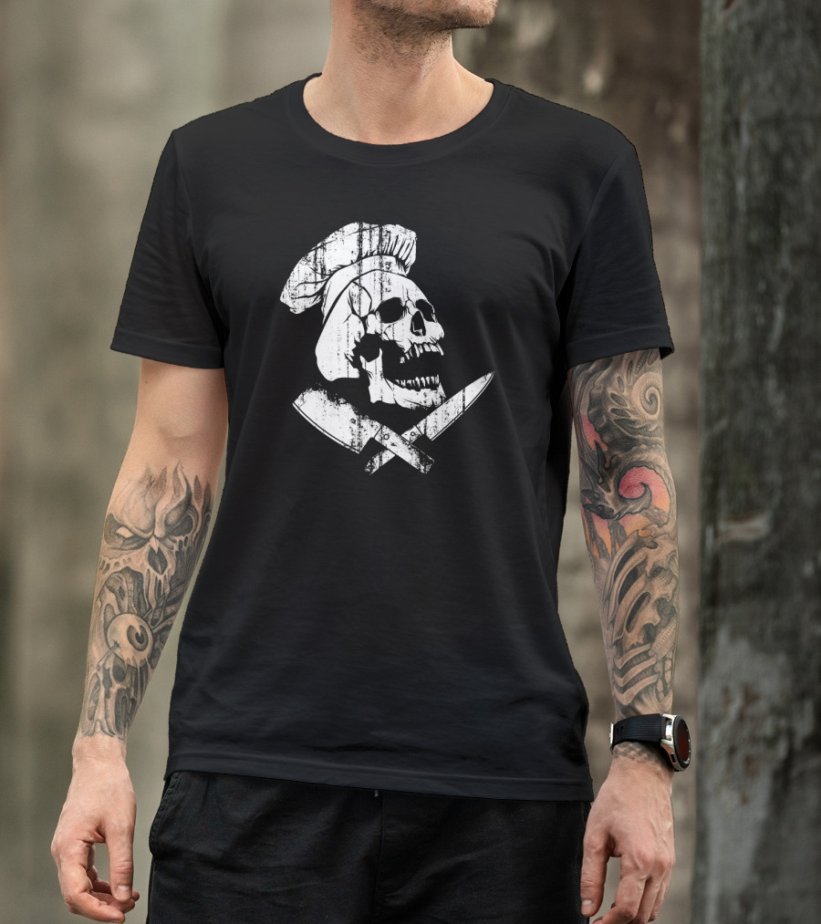 Culinary Gangster Cooking Master Chef Skull With Crossed Knives T-Shirt