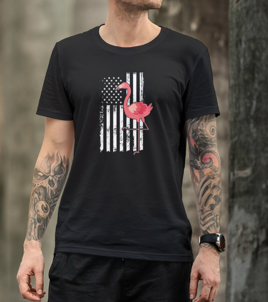 Flamingo USA Flag Stars And Stripes Independence Day T-Shirt