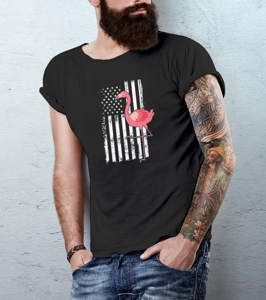 Flamingo USA Flag Stars And Stripes Independence Day T-Shirt