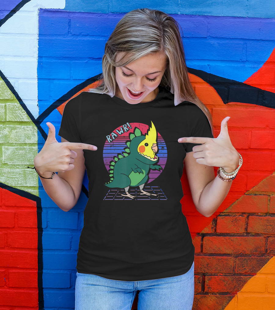 RAWR Funny Vaporwave Cockatiel Dinosaur T-Shirt