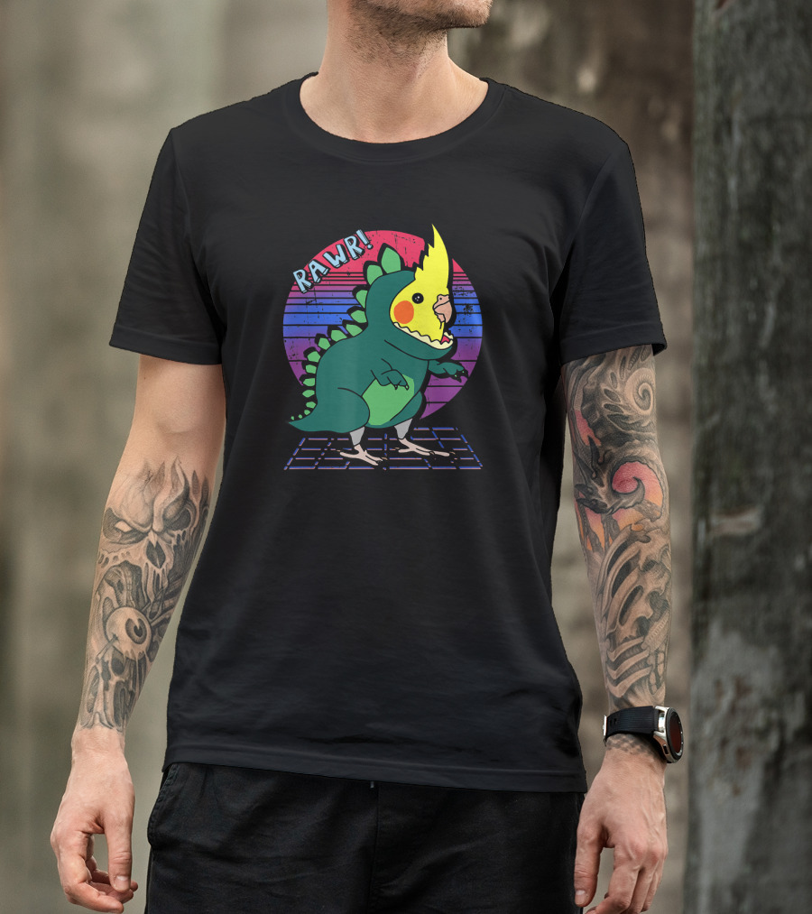 RAWR Funny Vaporwave Cockatiel Dinosaur T-Shirt