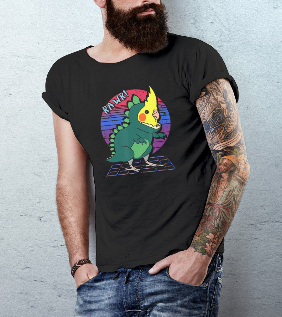 RAWR Funny Vaporwave Cockatiel Dinosaur T-Shirt