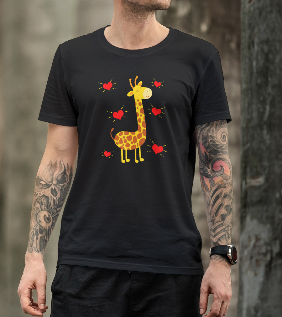 Giraffe Lover Heart Zookeeper With Cute Giraffe Surrounded By Red Hearts T-Shirt