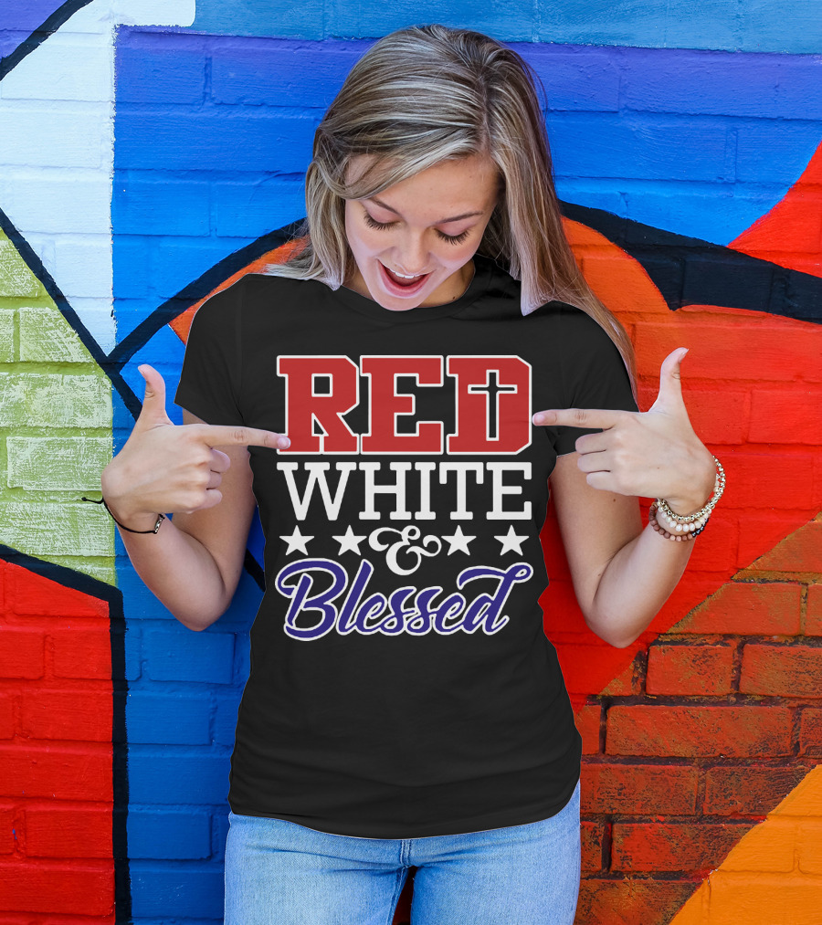 Red White Blessed Patriot Cross Stars T-Shirt