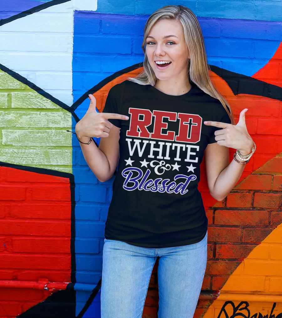 Red White Blessed Patriot Cross Stars T-Shirt