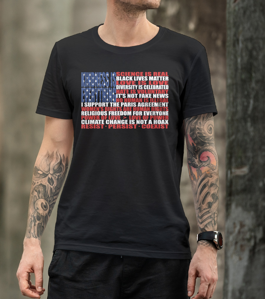 American Flag Protest Stand Kindness Love Science Diversity Climate Human Rights Resist Coexist T-Shirt