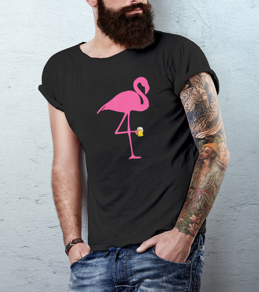 Flamingo Holding Beer Mug Lover T-Shirt