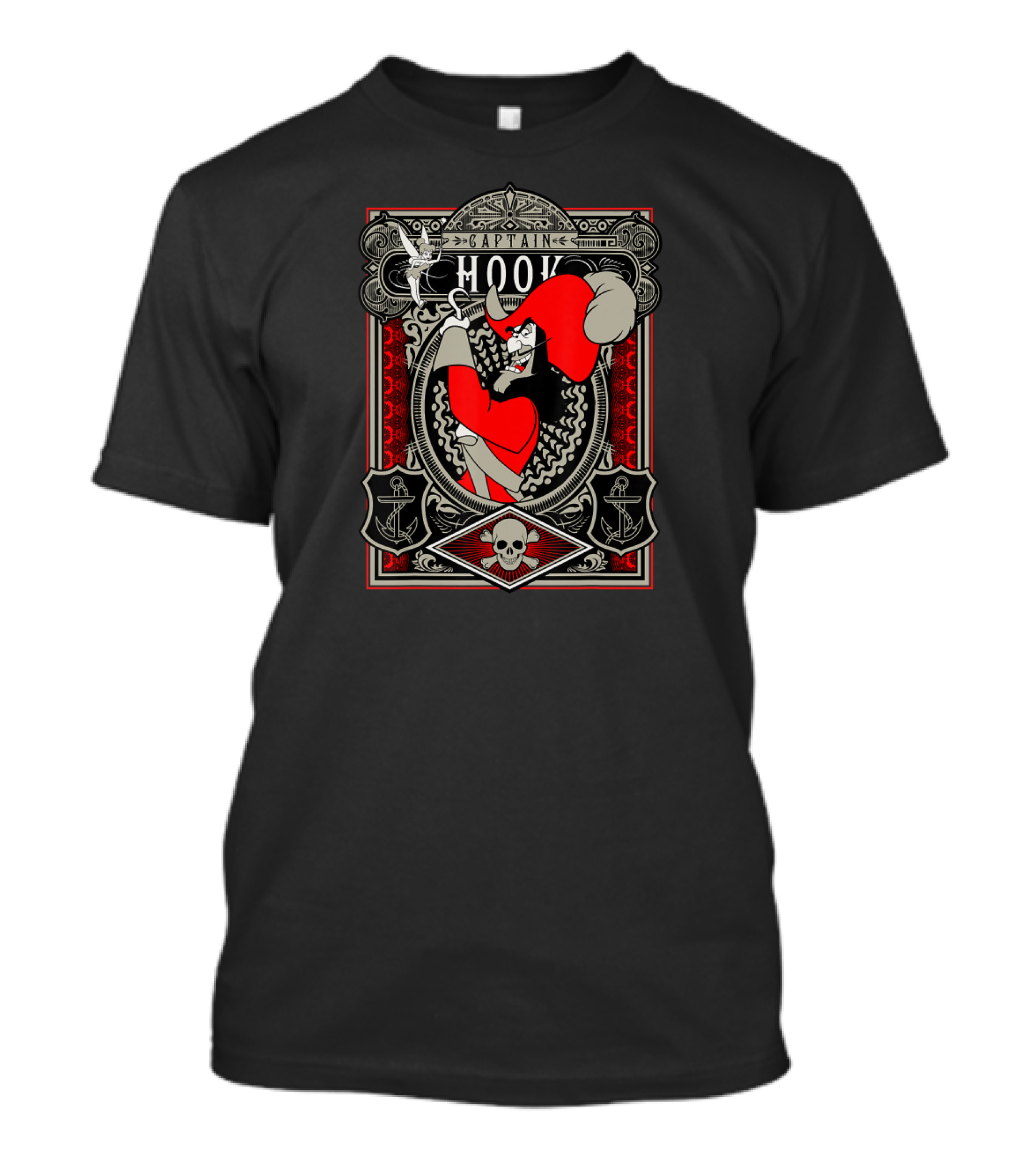 Captain Hook Vintage Disney Design Peter Pan Villain Anchors Skulls T-Shirt