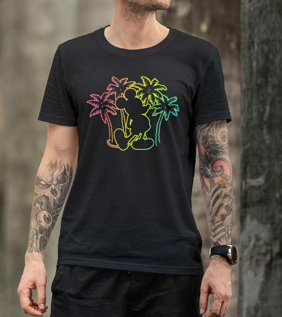 Mickey Mouse Neon Palm Trees Disney Tropical T-Shirt