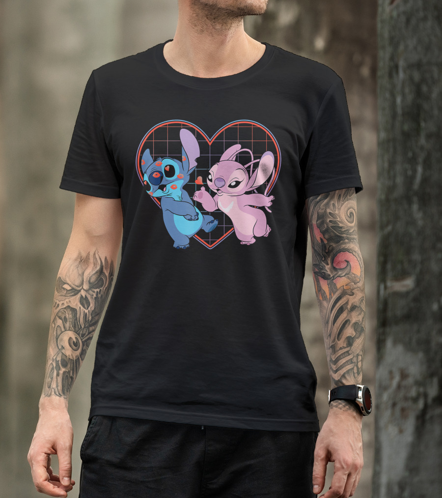 Disney Lilo And Stitch Angel Heart Grid Love T-Shirt
