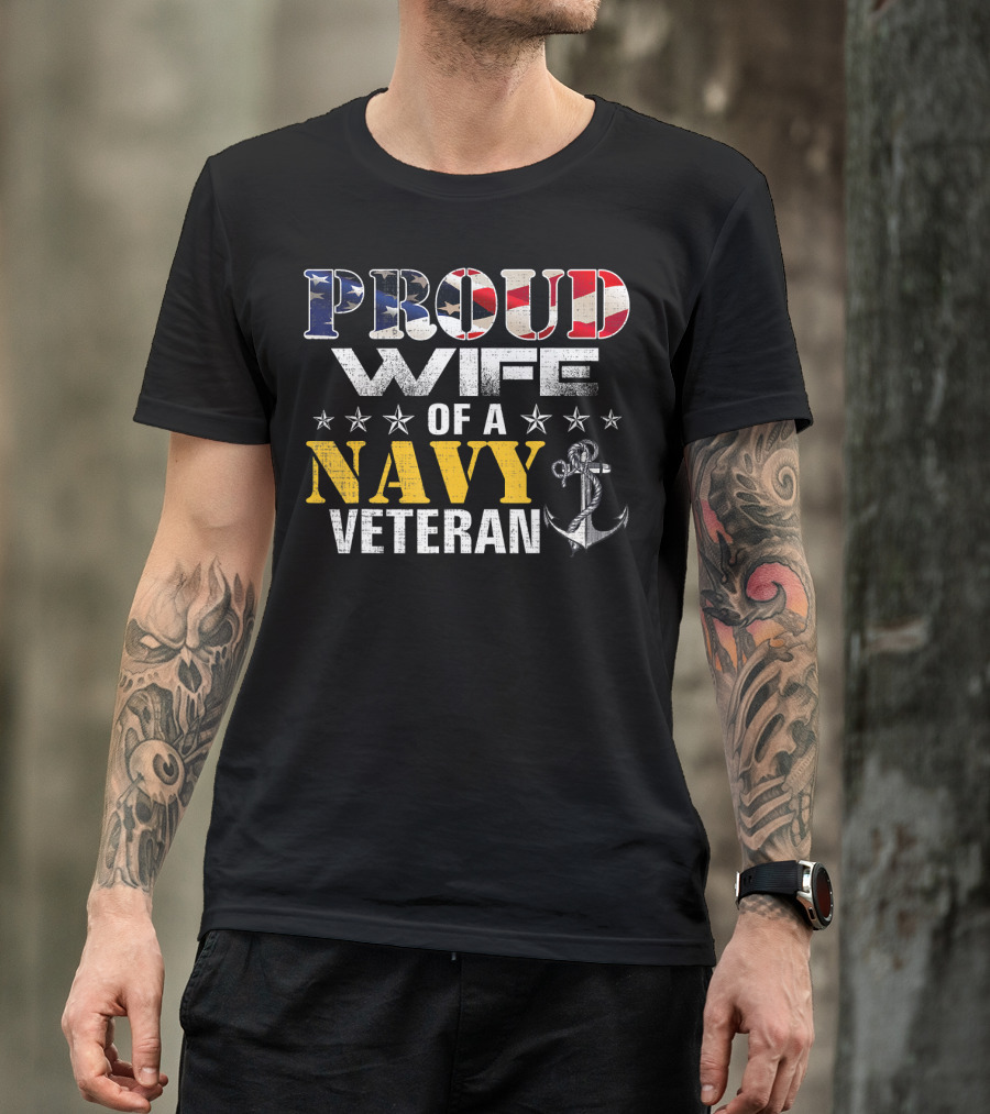 Proud Wife Of A Navy Veteran USA Flag Anchor Stars T-Shirt