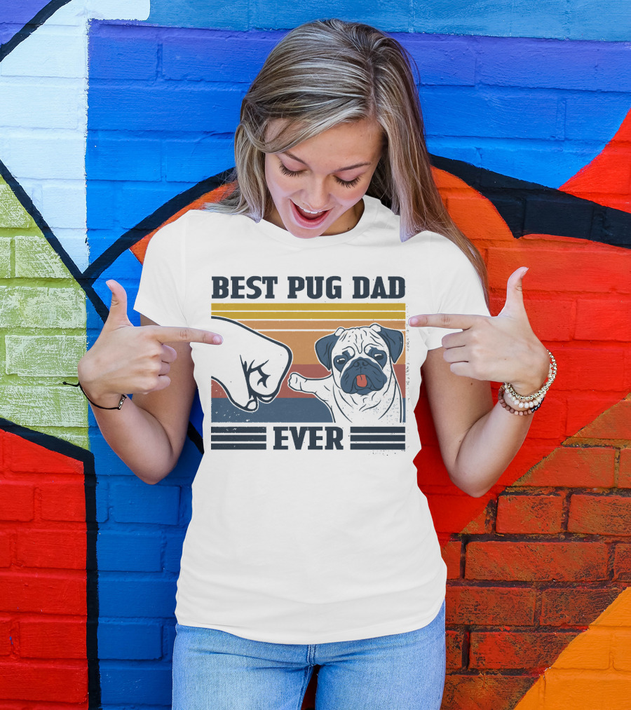 Best Pug Dad Ever Retro Fist Bump T-Shirt
