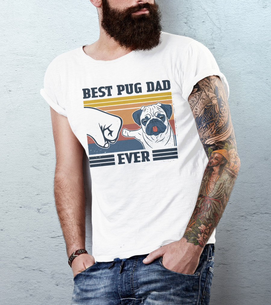 Best Pug Dad Ever Retro Fist Bump T-Shirt