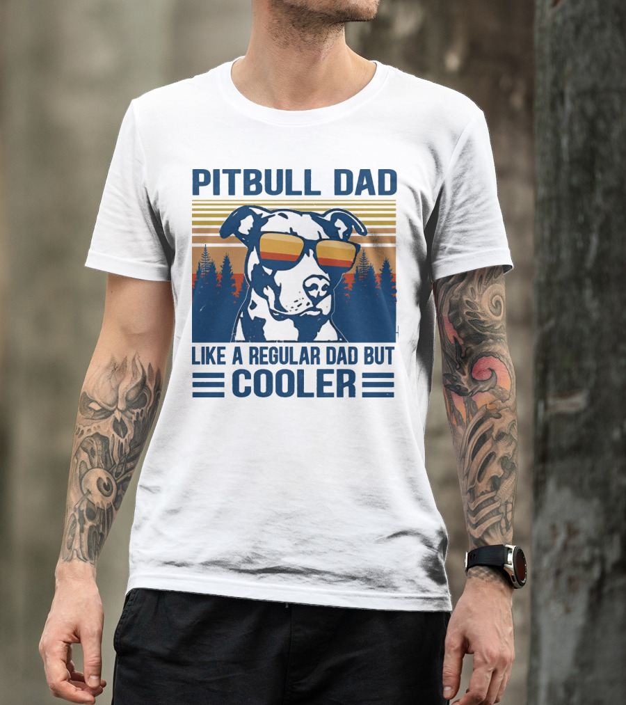 Pitbull Dad Like A Regular Dad But Cooler Retro Style Sunglasses T-Shirt