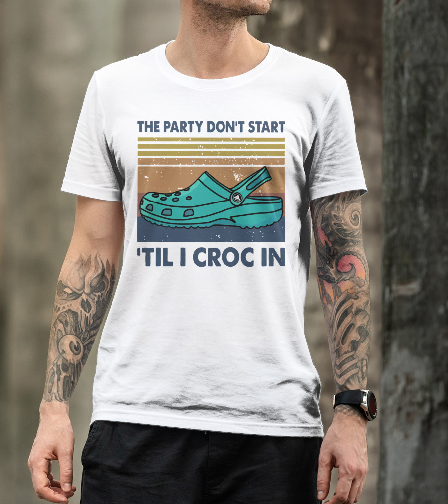 The Party Don't Start 'Til I Croc In Retro Stripes Crocs T-Shirt