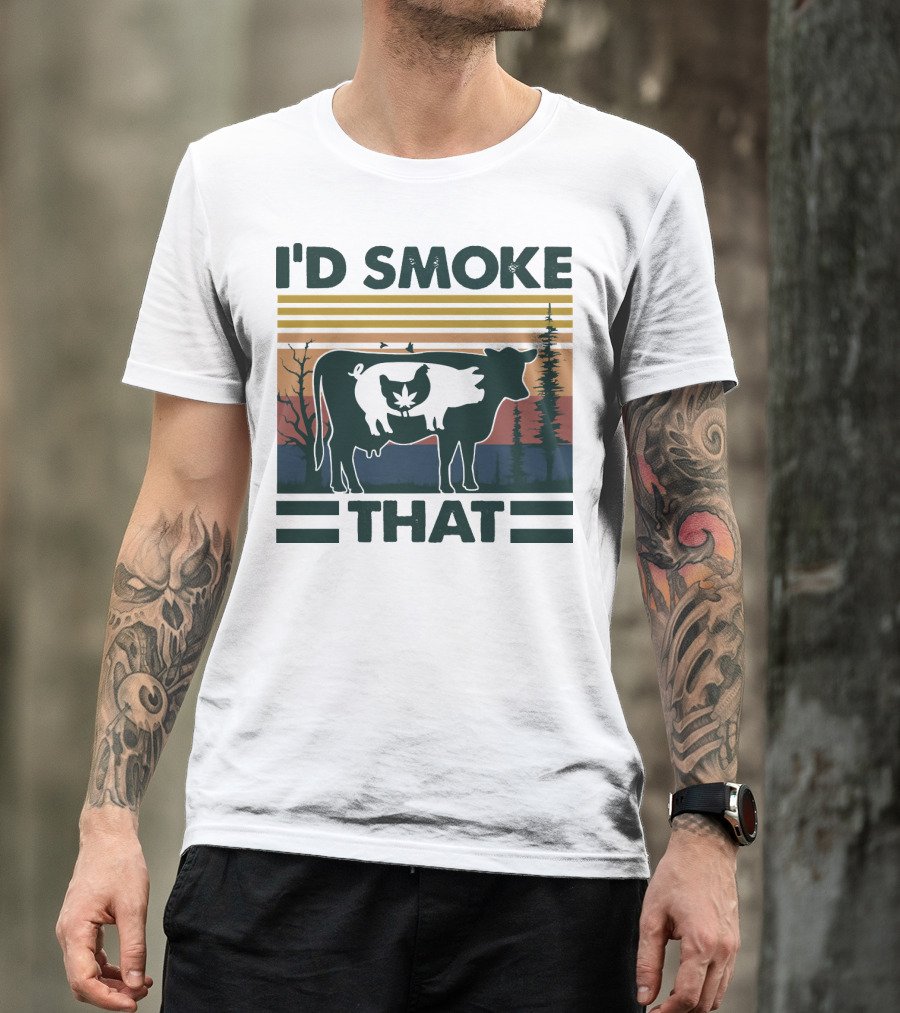I'd Smoke That Vintage Farm Pig Cow Sunset T-Shirt