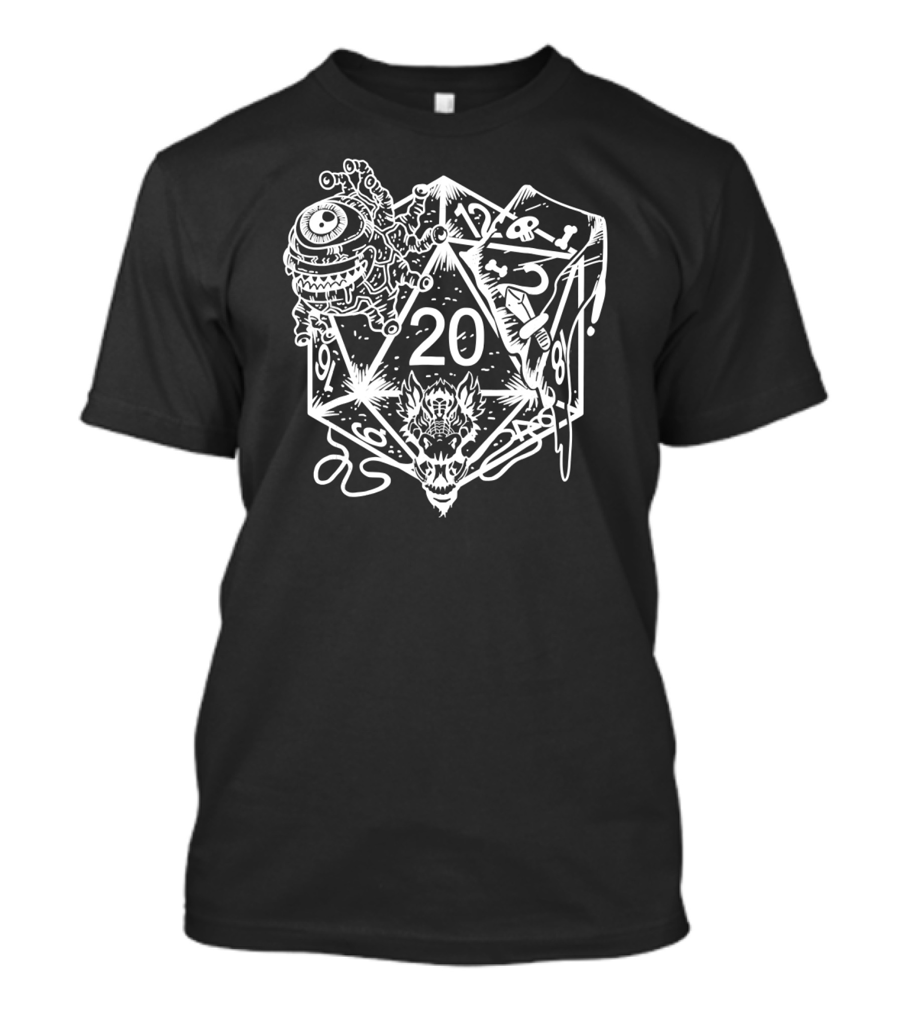 Role Playing Dungeons Beholder Dragon Dice D20 RPG T-Shirt
