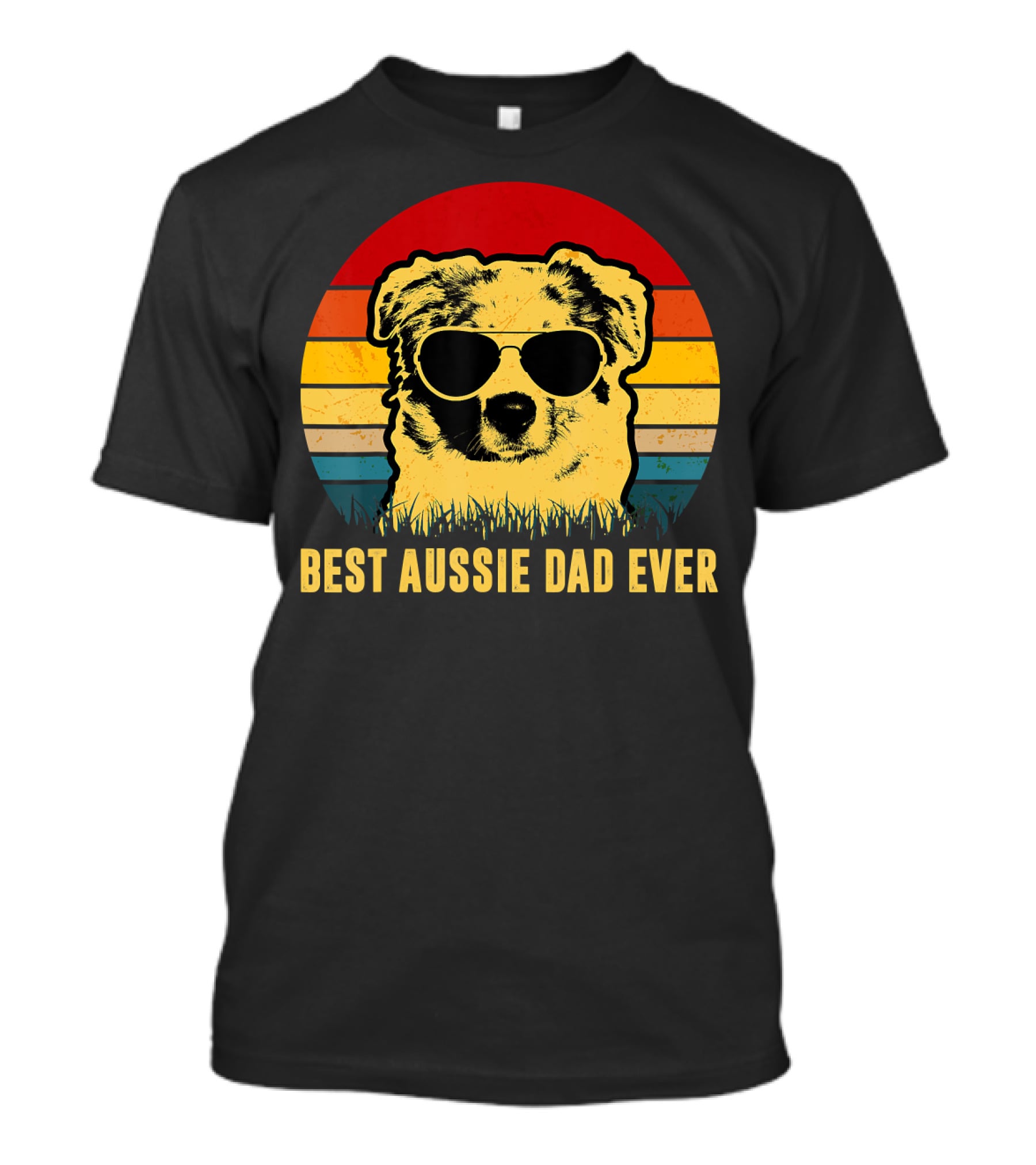 Best Aussie Dad Ever Vintage Dog Sunglasses Retro Stripes T-Shirt