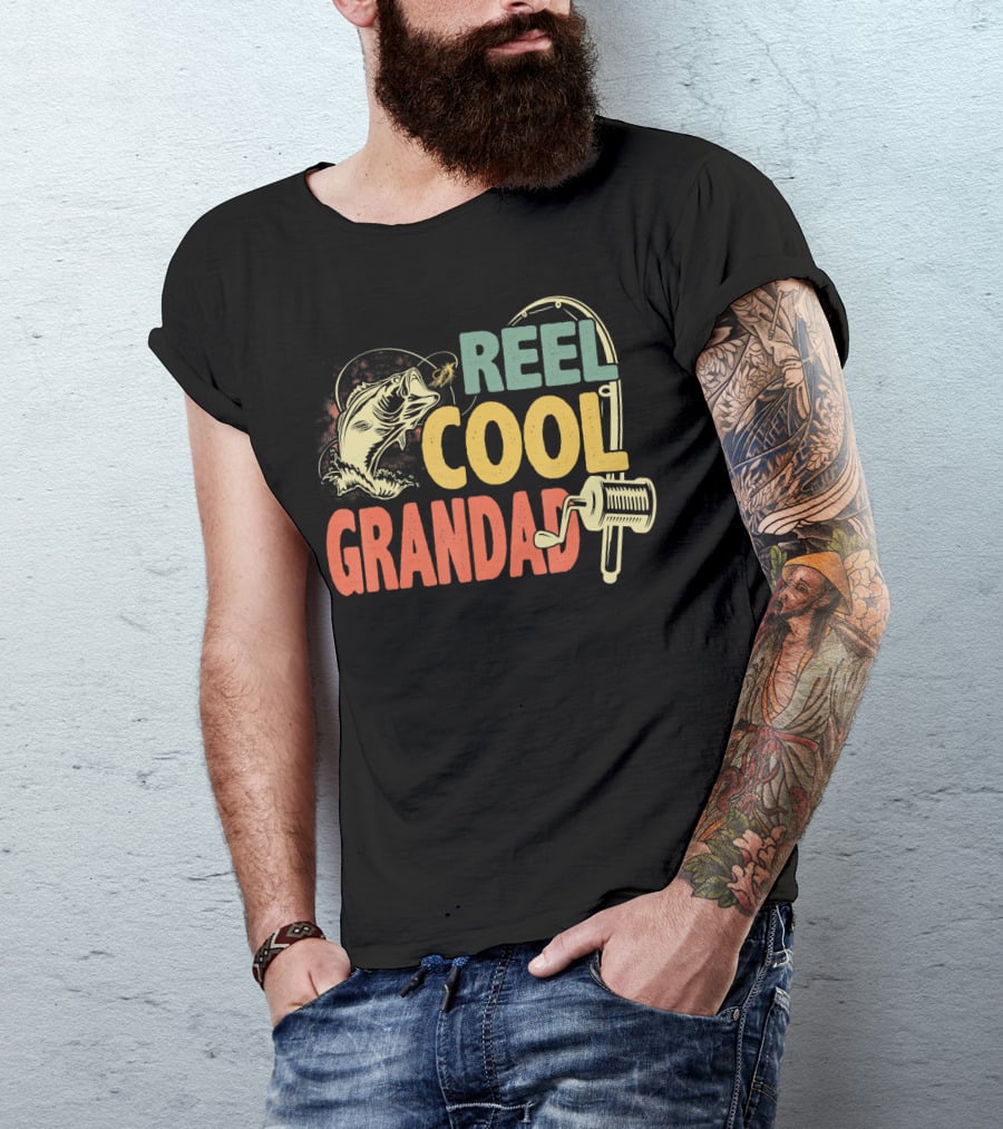 Reel Cool Grandad Vintage Fishing Motif T-Shirt