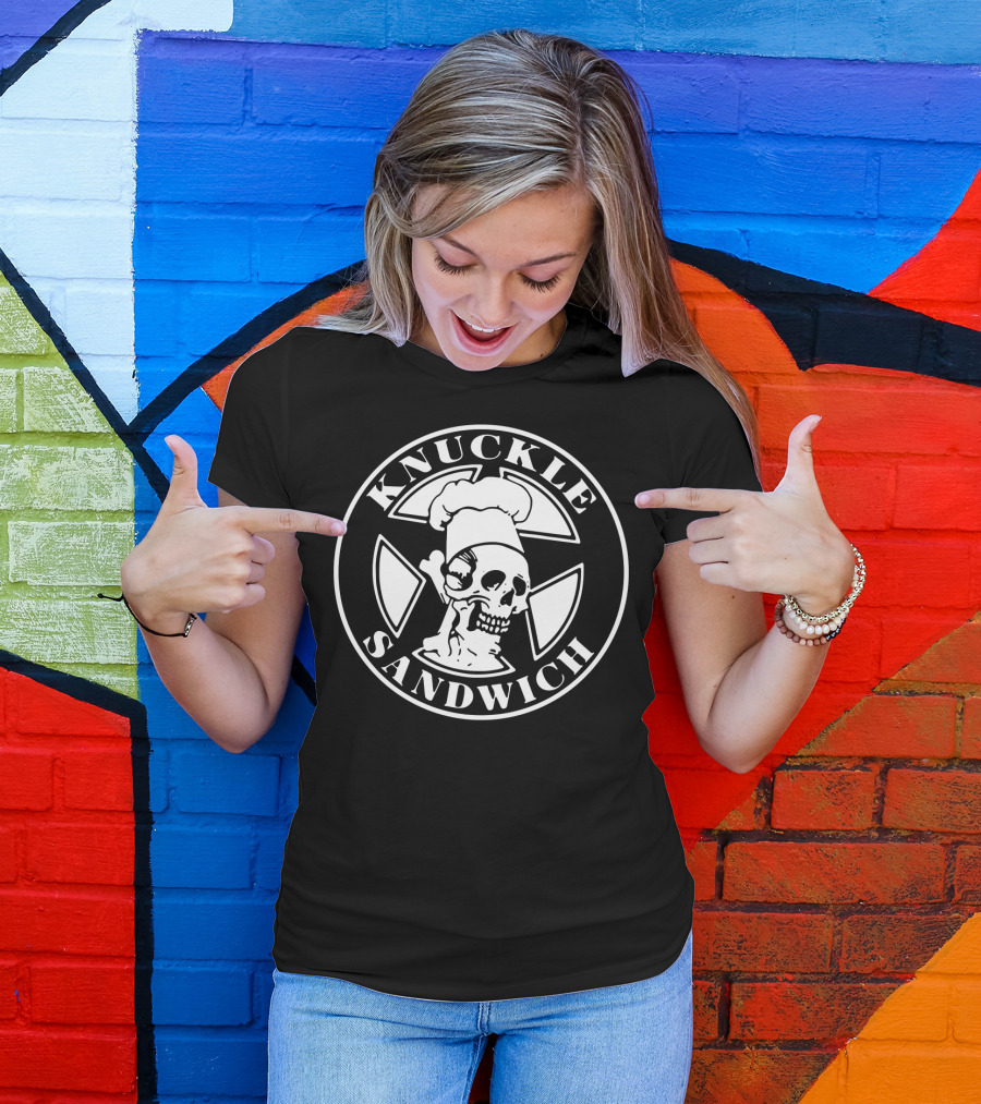 Knuckle Sandwich Skull Chef In Crossbones Circle Emblem T-Shirt
