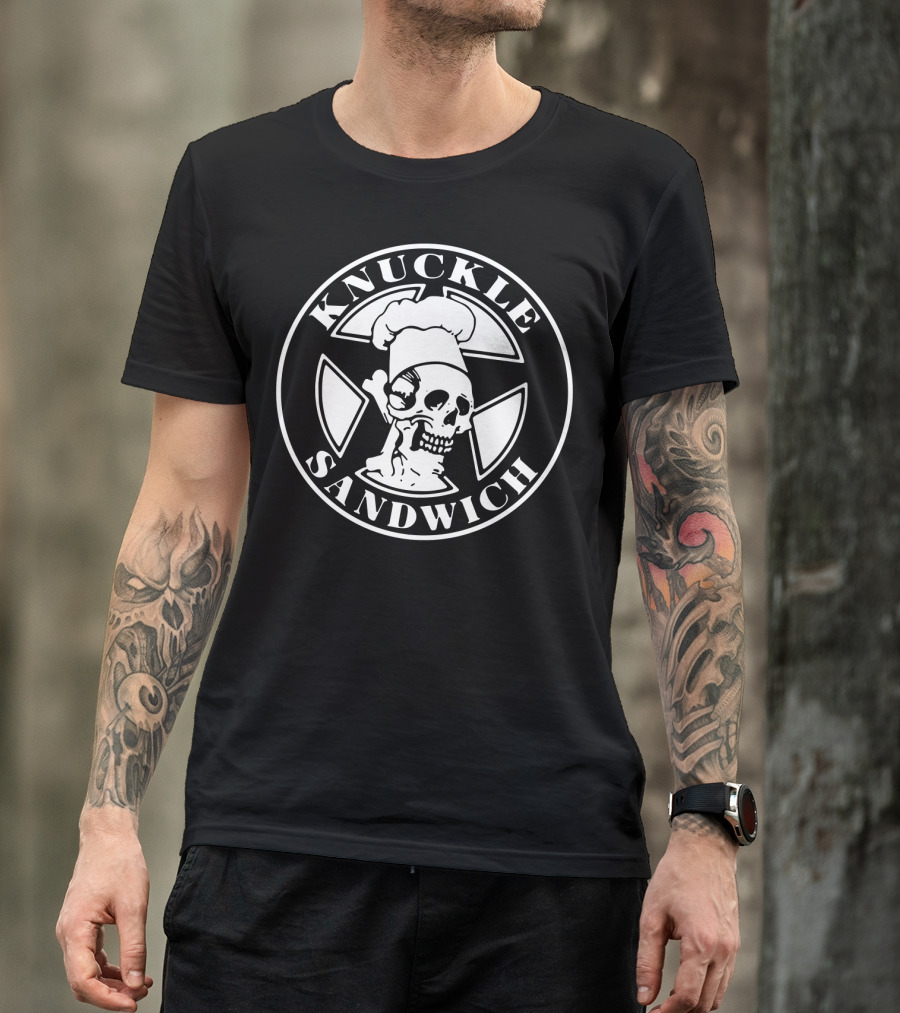 Knuckle Sandwich Skull Chef In Crossbones Circle Emblem T-Shirt