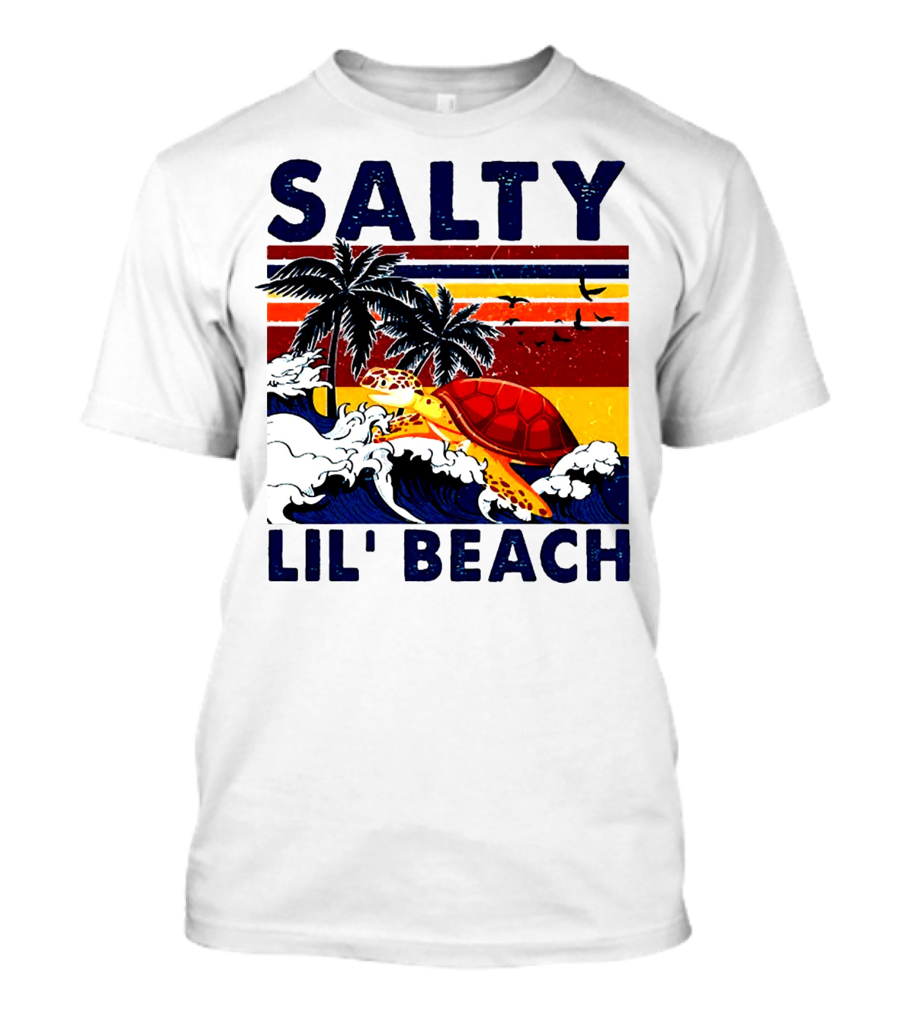 Salty Lil Beach Turtle Vintage Summer Retro Waves And Palms T-Shirt